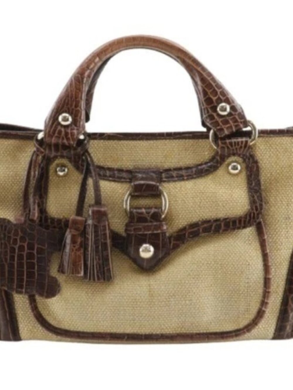 CELINE Boogie bag Handbag triomphe charm Brown straw/Embossed Leather Women